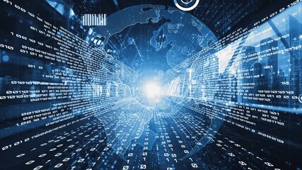 Fototapete - Business data analytic with tacit intelligent software making marketing strategy . Concept of smart digital transformation and technology disruption that changes global trends in new information era .