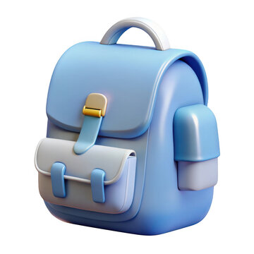 3d blue backpack with gold buckle isolated on transparent background