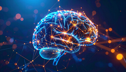 Poster - Brain in a Digital World: A luminous digital rendering of the human brain, symbolizing the intricacies of thought, innovation, and the interconnectedness of the digital era.