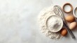 © pingpao - Baking ingredients including flour, eggs, whisk, and sugar arranged on a light surface.