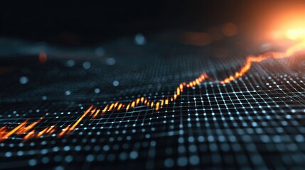 Poster - A close-up of a digital graph showcasing financial data trends with an orange upward trajectory against a dark backdrop.