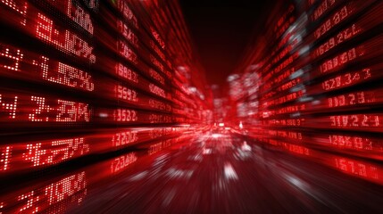 Poster - A dynamic visual of red digital data streams illustrating technology and information flow.