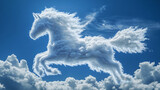 Pegasus winged legendary horse flying with spread wings on dreamy landscape	