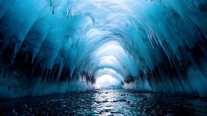Wall Mural - arafed ice cave with a stream of water and icicles