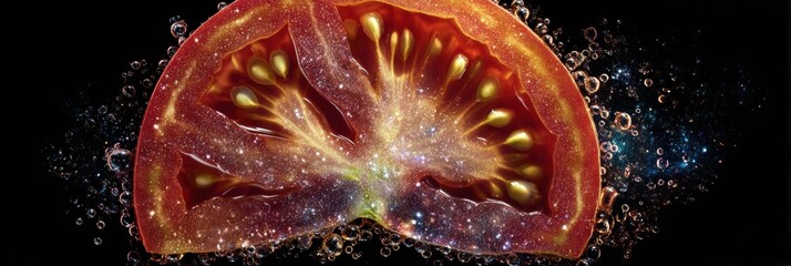 Poster - Tomato Slice Zoomed in to Create a Surreal Galaxy Effect With Clear Details of Seeds and Pulp