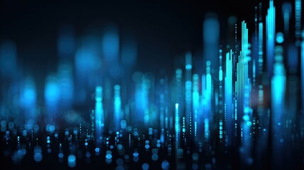 Fototapete - Abstract digital art featuring blue light waves and patterns representing modern technology and data flow.