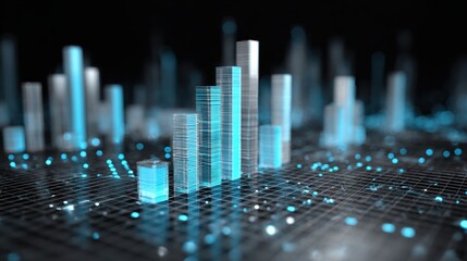 Poster - Abstract digital data visualization with glowing bars representing insights and trends in business analytics.