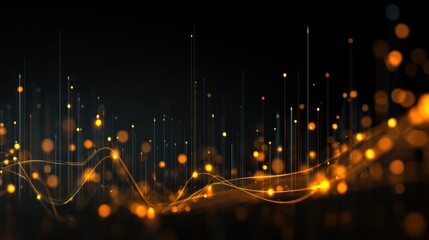 Poster - Abstract glowing lines and dots create a mesmerizing digital art effect in a dark background.