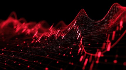 Fototapete - Abstract red digital wave representation showcasing motion and energy in a modern technological context.