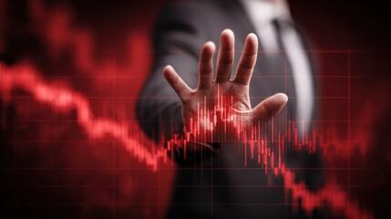 Poster - An abstract depiction of a businessman stopping a declining graph with his hand, symbolizing market challenges.