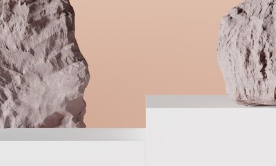 Fototapete -  3D Rendering. Natural Rock Podium Display with Earth Tone Background for Product Showcase and Minimalist Scene.
