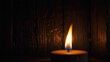© Gilang - A single burning candle on a dark wooden background.