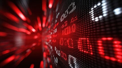 Fototapete - Dynamic digital backdrop featuring vibrant red data visualizations and numeric displays emphasizing speed.