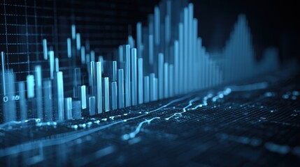 Poster - Dynamic financial technology graphic showcasing data visualization with vibrant blue tones and data flow elements.