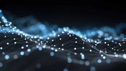Poster - Futuristic abstract digital landscape with glowing dots and waves, illustrating technology and innovation.