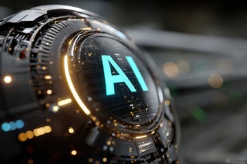 Poster - Futuristic glowing AI logo with a high-tech design and digital details