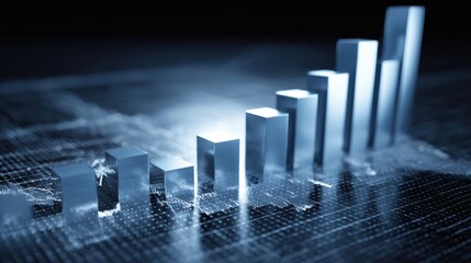 Poster - Stylized bar graph representing financial growth in a digital world with glowing effects and dark background.