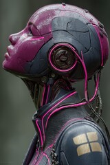 Poster - Futuristic purple humanoid robot with neon accents and intricate cyber details