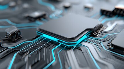 Poster - futuristic circuit board pattern glowing blue