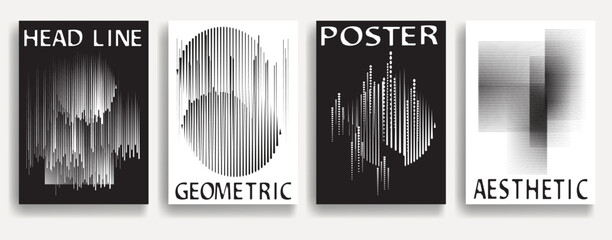 Poster - Modern posters with speed lines. Vector design composition with various geometric shapes . Abstract contemporary art . Vector art ideal for media, ads, covers, brochures, banners. Black and white.