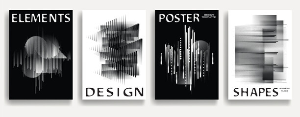 Poster - Modern posters with speed lines. Vector design composition with various geometric shapes . Abstract contemporary art . Vector art ideal for media, ads, covers, brochures, banners. Black and white.