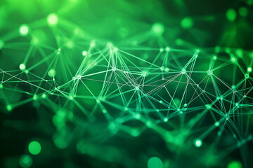 Fototapete - An abstract image showing the flow of digital assets in a green economy, with interconnected networks and data streams. Abstract green background with a digital mesh
