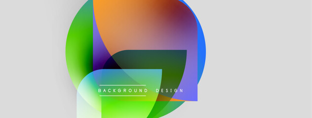 Fototapete - Abstract colorful shapes overlap, creating dynamic visual effect. Background features gradients, text reads background design.