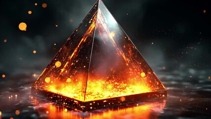 Fototapete - Glowing particles dance within the luminous glass pyramid creating a mystical ambiance, Glowing particles in glass pyramid Seamless 3D Render