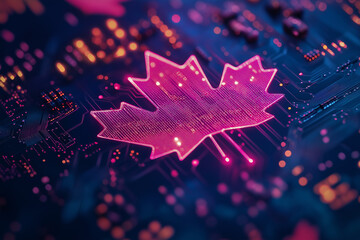 Poster - Digital Canada, microcircuit board, concept of global network and connectivity, international data transfer and cyber technology, worldwide business, information exchange and telecommunication