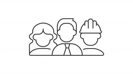 Poster - Professional diversity line animation. Workers gender animated icon. People shaking heads. Company employees, corporate. Outline element on white background. HD video with alpha channel