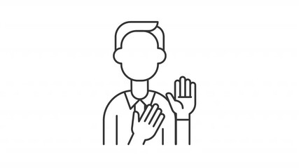 Poster - Attorney oath line animation. Testimony animated icon. Moving head, shaking hands. Justice system. Honest person, trust. Outline element on white background. HD video with alpha channel