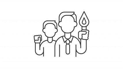 Poster - Employee teamwork line animation. Leadership success animated icon. Shaking head. Candle flame, fire. Moving fist, hand. Outline element on white background. HD video with alpha channel