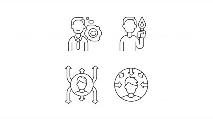 Poster - Human resources line animation set. Employees animated icons. Career development, growth. Customer centricity, marketing. Outline elements on white background. HD video with alpha channel
