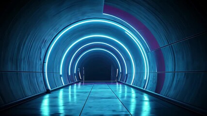 Poster - Futuristic tunnel illuminated by neon pink and blue lights creates a captivating atmosphere, Neon lit futuristic tunnel with pink and blue lights in 3D
