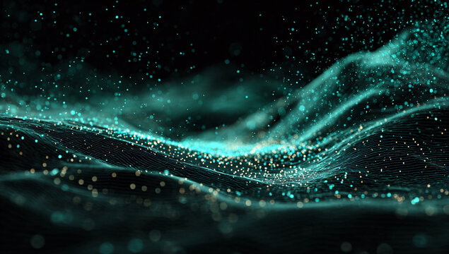 Abstract Turquoise Wavy Lines with Glitter Digital Art Background for modern futuristic themes