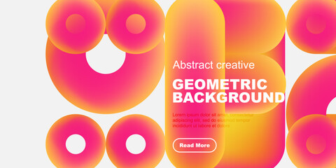 Fototapete - Vibrant geometric shapes overlap, creating dynamic colorful background. Text promotes creative design, inviting further exploration.