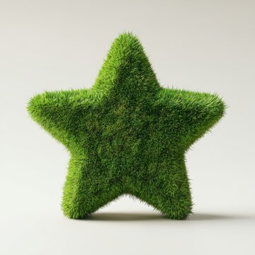Lush Green Grass Star on White Background 3D Render