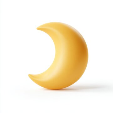 Pale Yellow 3D Rendered Crescent Moon on White Background