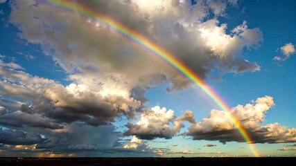 Wall Mural - there is a rainbow in the sky over a field with clouds