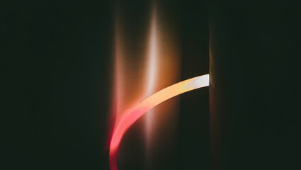 Poster - Abstract image showing a glowing curve with red and orange light streaks on a dark background