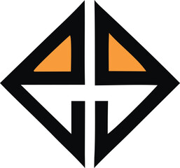 Poster - Abstract geometric logo design featuring black arrows and orange accents forming a diamond shape with a central cross