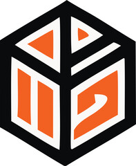 Poster - Abstract geometric hexagon logo design featuring bold orange and white accents on a black background