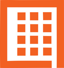 Fototapete - Abstract geometric design featuring a grid of orange squares within a larger incomplete orange square frame creating a modern and minimalist visual