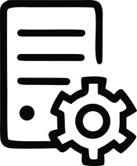 Poster - Stylized black and white icon representing document settings and configuration with a gear and list elements
