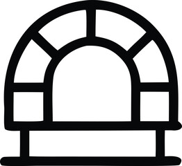 Fototapete - Simple black outline drawing of an arched window with multiple panes and a base isolated on a white background