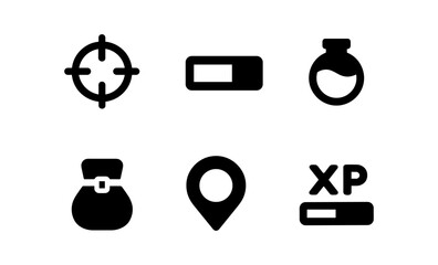 Poster - Minimalist game icons set: target, health bar, potion, loot bag, map marker, experience bar