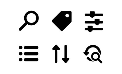 Aufkleber - Flat interface icons: search, filter, tag, list, sort, refresh
