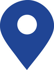 Poster - A simple bold blue map pin icon with a white circle at its center isolated on a white background representing location
