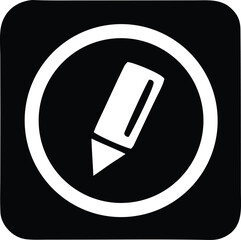 Aufkleber - A minimalist white pencil icon is centered within a white circle on a solid black background with rounded corners