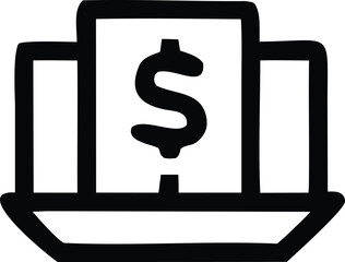Fototapete - A stylized black and white outline of a laptop screen displaying a prominent dollar sign symbol